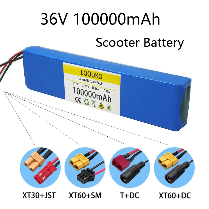 

Scooter 36V 100Ah plug SM XT60 DC XT30 JST Rechargeable Lithium Battery Pack 1000W energy for E-Bike Electric bicycle with BMS