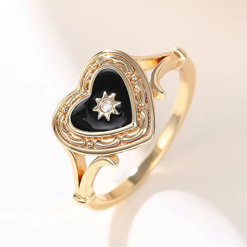 Huitan Retro Black Heart Rings 3