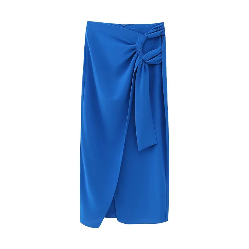

Autumn Women's 2023 New Casual Classic Retro Pleated Lace Split Blue Halter Slim Sexy Elegant Long Skirt