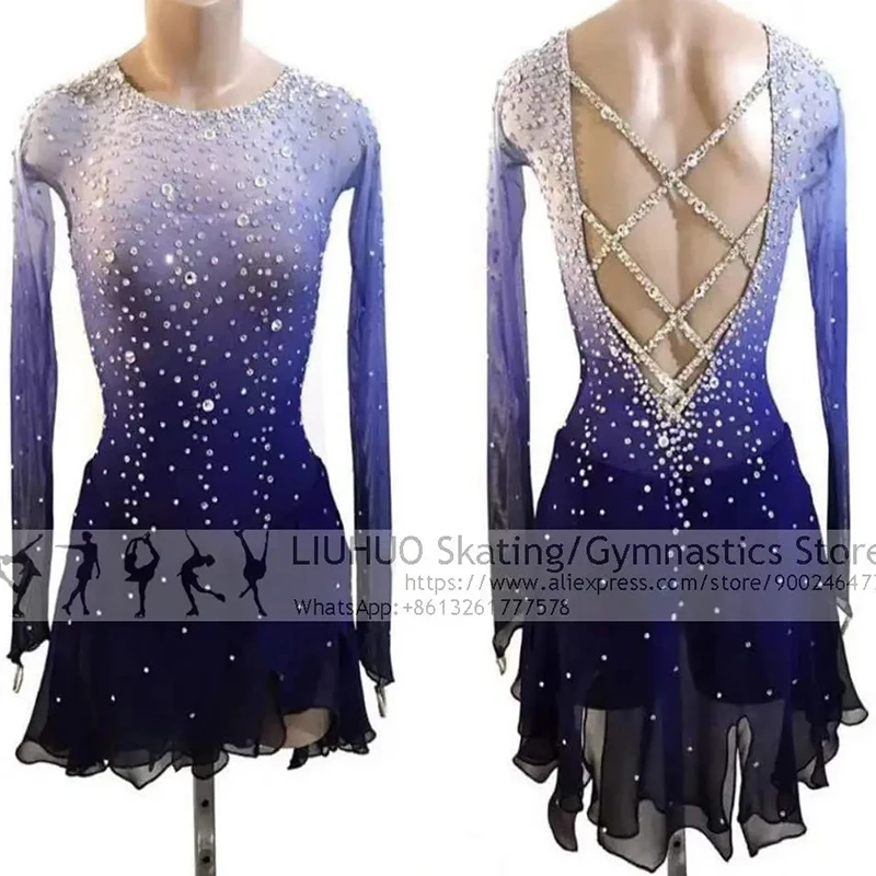 

Ice Skating Dress Women girls ballet Competition latin Sky blue Leotards Teens Skating dress female dancewear skating dress