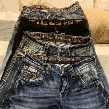 Y2K New Gothic Blue Denim Embroidery Harajuku Wide Pants Revival Mens Jeans Foliage Bootcut Women Pocket Hip Hop Streetwear 1