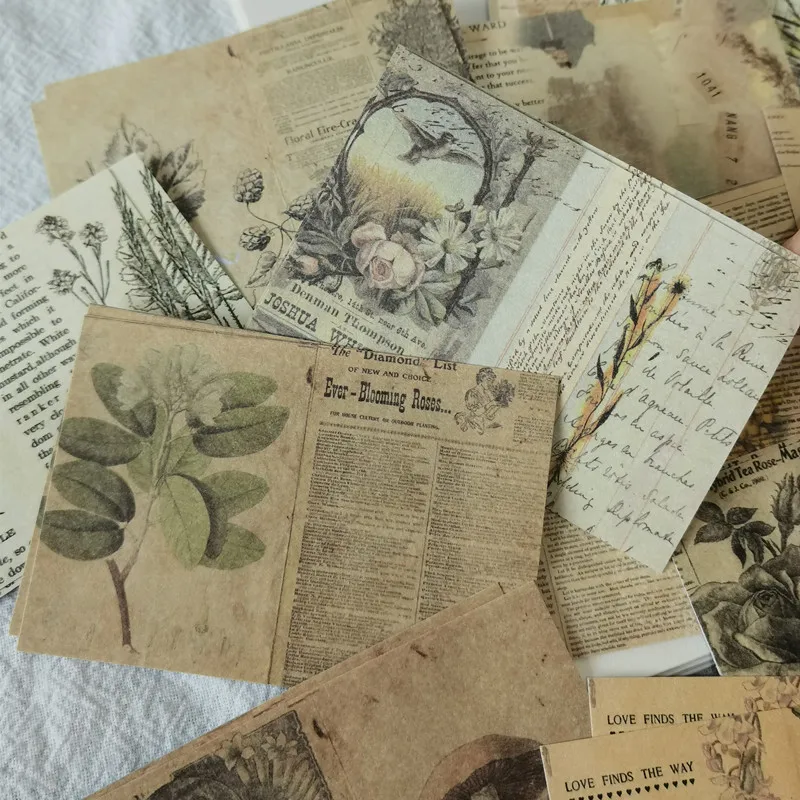 

40Pcs Vintage Newspaper letter Text Plant Flower Stickers Book Style DIY Scrapbooking Collage Diary Decoration Junk Journaling