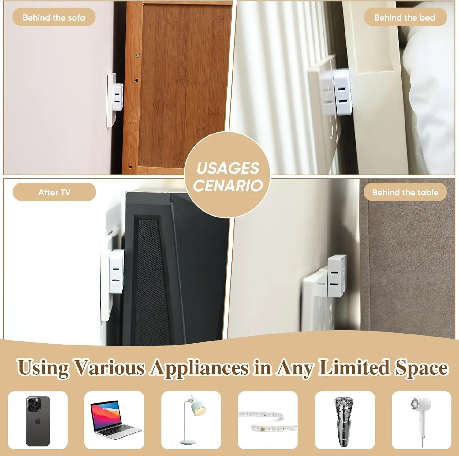 Plug Adapter Electrical Socket Power Socket Plug Outlet Extender Power Extension Plug Extension Sockets 3 Way Flat Outlet Extender US Extension Plugs Electrical Adapter 180&deg; Adjustable Phone Charger Converter Socket Home Travel