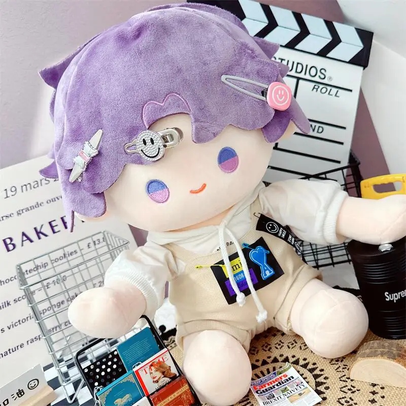 애니메이션 아이돌 인형 옷, 40cm 어깨 스트랩 바지, 흰색 강아지 후디, 세트 귀여운 봉제 인형 옷, 어린이 소녀 팬 선물