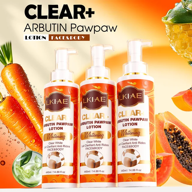 LKIAE Lotion Corporelle Éclaircissante à l'Arbutine et à la Papaye, Crème Hydratante, Améliore les Peaux Rugueuses, Élimine les Taches Brunes, la Mélanine 1