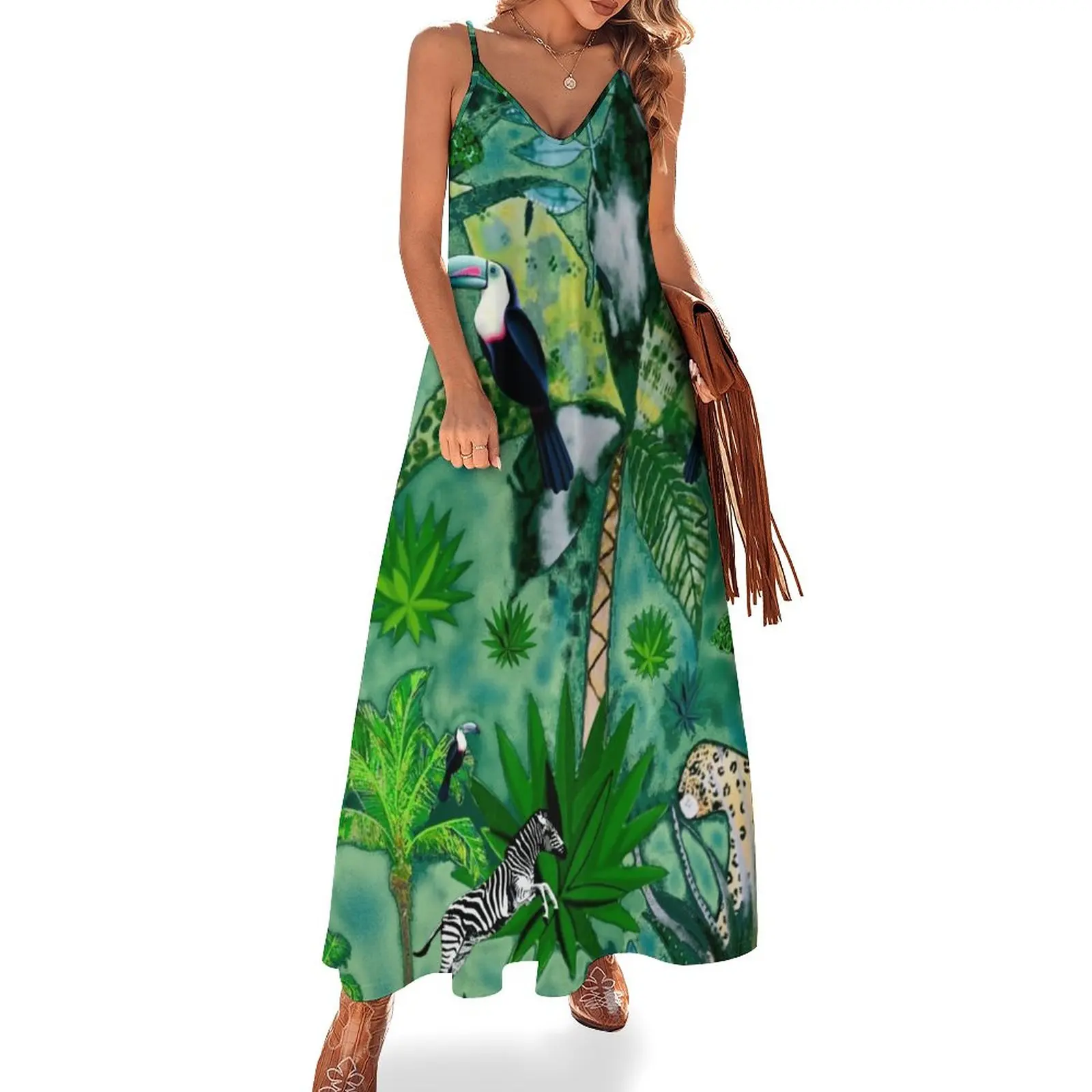 

Jungle Green Sleeveless Dress summer woman dress 2024 women's luxury party dress womans clothing Clothing