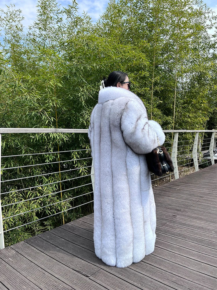 women luxury fur coat real fox fur longer coat bigger size natural blue fox fur trench coat oversize laides fox jacket