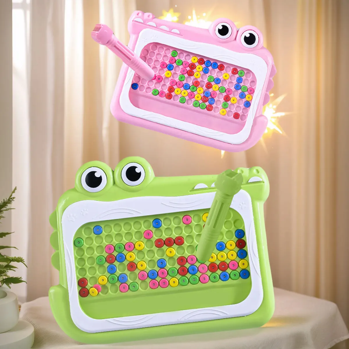 Montessori Magnetic Drawing Board Kids Color Cognition Toy Training Pen Control Moving Bead Sensory Game Play Educational Gift