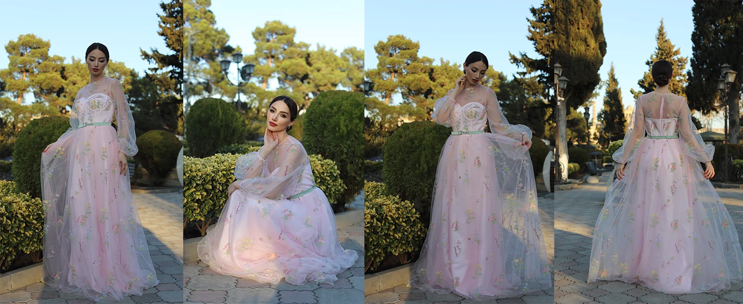 vestido de flores de tul