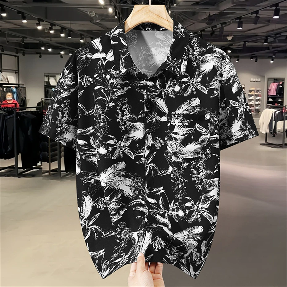여름 하와이안 비치 셔츠 수트 남성 11XL 10XL 플러스 사이즈 세트 여름 셔츠 반바지 남성 패션 하와이안 셔츠 큰 사이즈 10XL