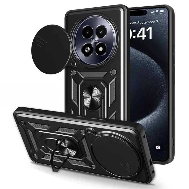 Sleek Slide Lens Armor Phone Case with Magnetic Ring Holder