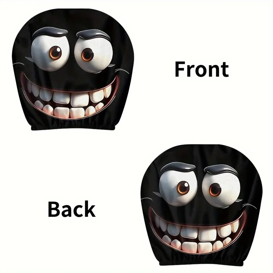 Set of 2 Cartoon Headrest Covers with Eye Design - Festive Car Seat Protector for Halloween and Christmas