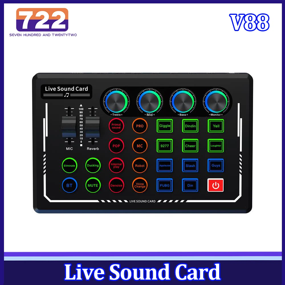 V88 라이브 사운드 카드 믹서, 휴대 전화 채널용 USB 외장 사운드 카드, 다기능 방송 장비, 라이브 방송