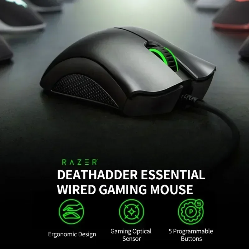 Razer DeathAdder 필수 유선 게이밍 마우스, 노트북 PC 게이머용 마우스, 6400DPI 광학 센서, 5 개의 독립 버튼, 