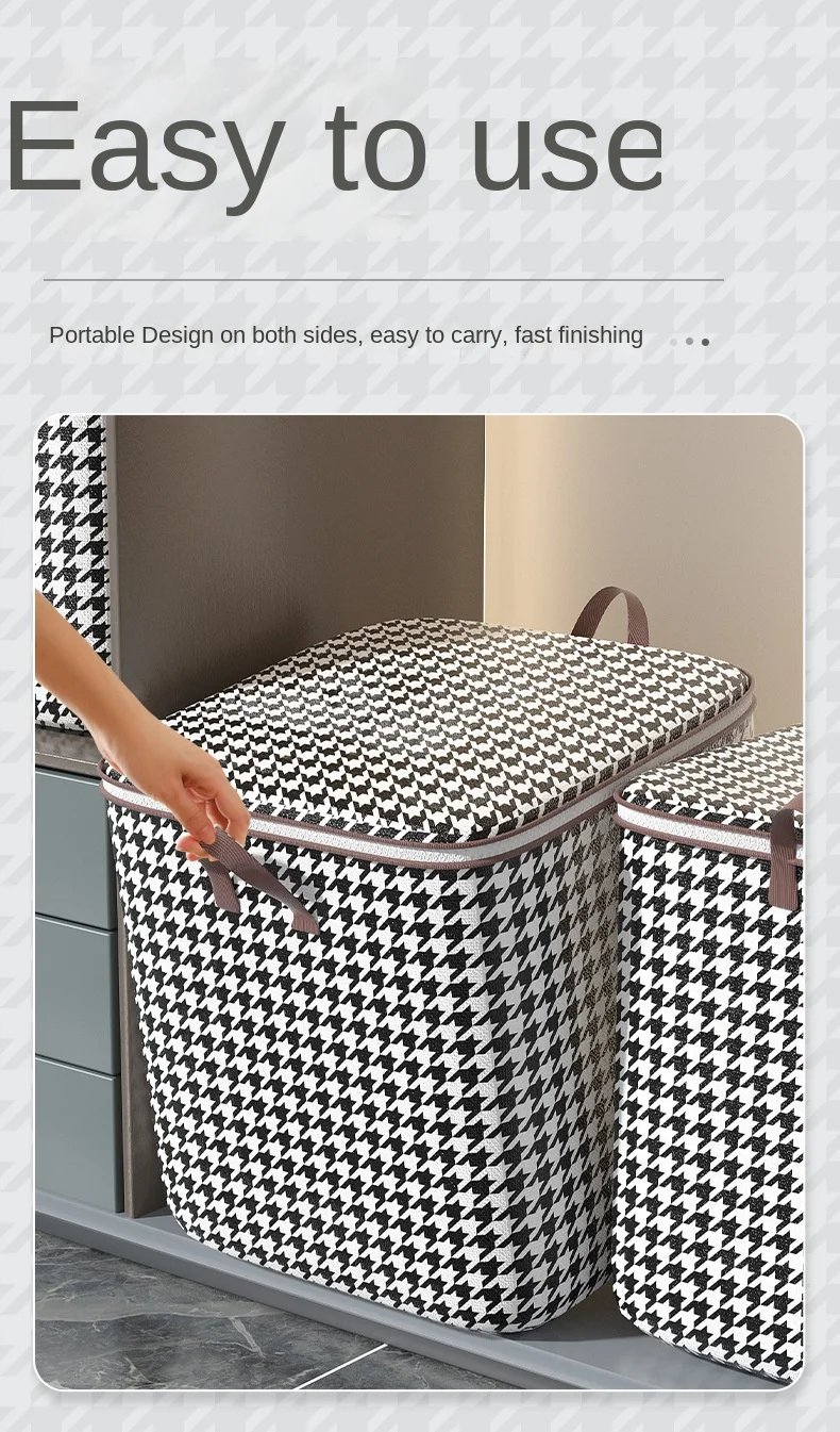 Quilt Kleidung Lagerung Tasche Große Kapazität Hahnentritt Kleiderschrank Lagerung Taschen Faltbare Staubdicht Hause Organizer Große Umzug Tasche Neue – Detail 6