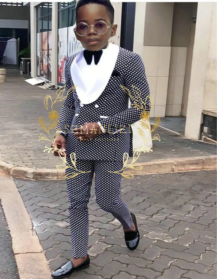 Latest Design Polka Dots Kids Children Attire Wedding Blazer Formal Wear Suit Boy Birthday Party Double Breasted Suit 2 Pieces