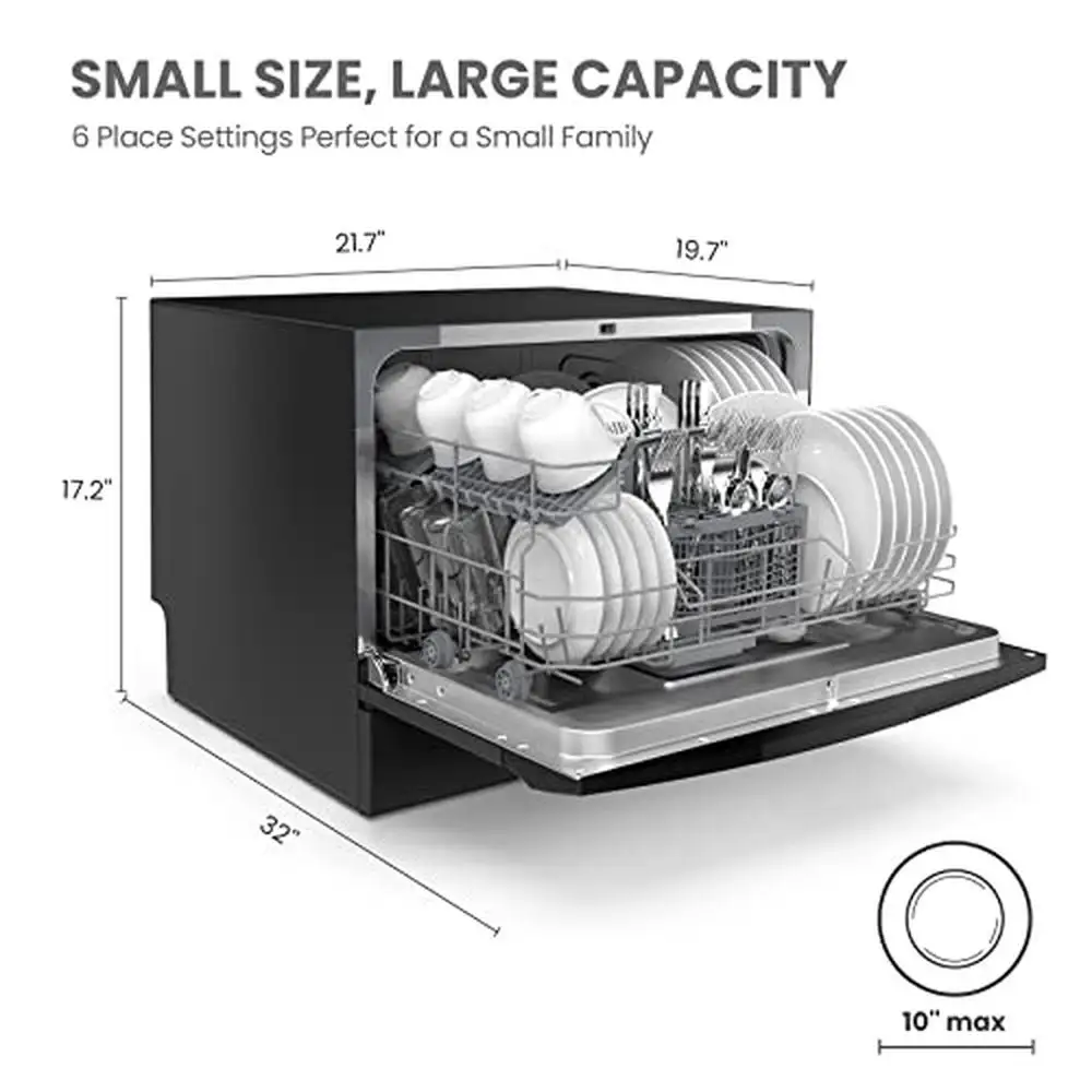 Compact Mini Portable Dishwasher 6 Place Settings Energy Star with 8 Washing Programs Heavy Stain Removal Speed Cleaning Easy 3