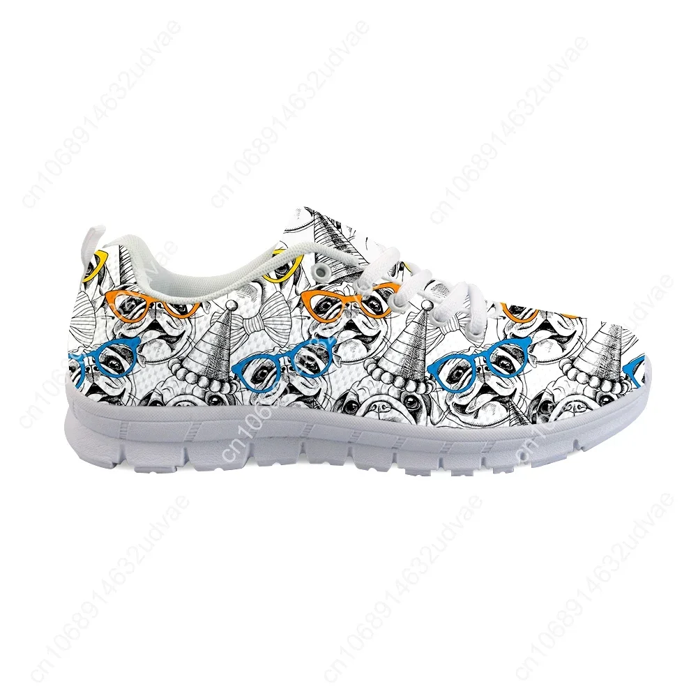 Classic Women's Low Top Walking Shoes Lace Up Casual Sneakers Women Breathable Fashion Pug Print Shoes