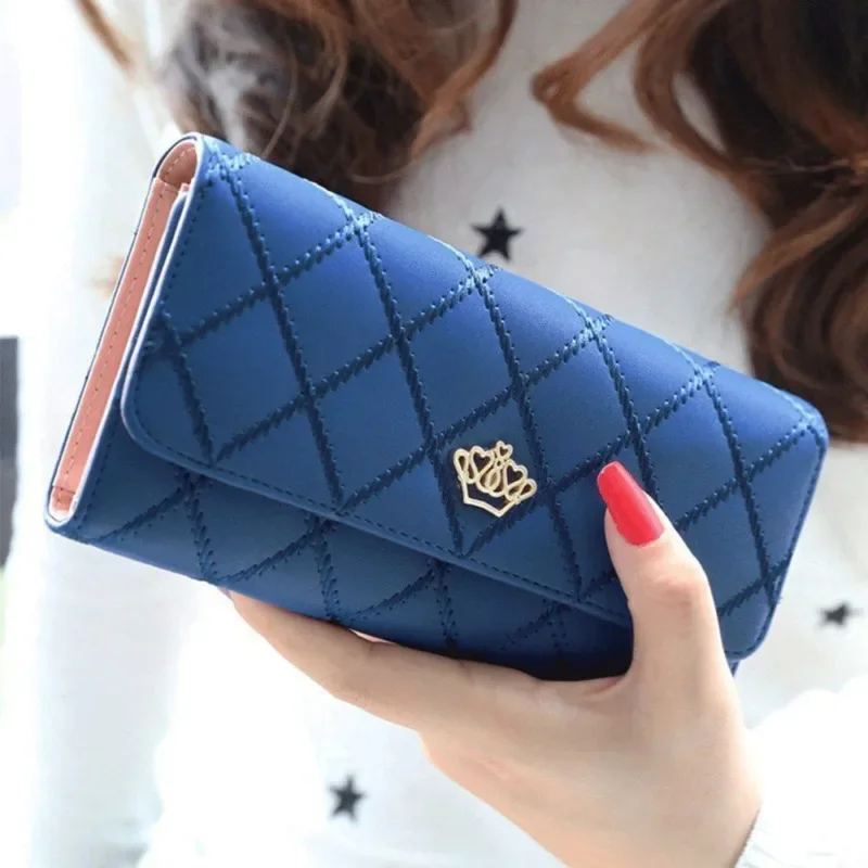 

Women Wallet Lady Clutch Leather Plaid Female Wallets Long Length Card Holder Phone Bag