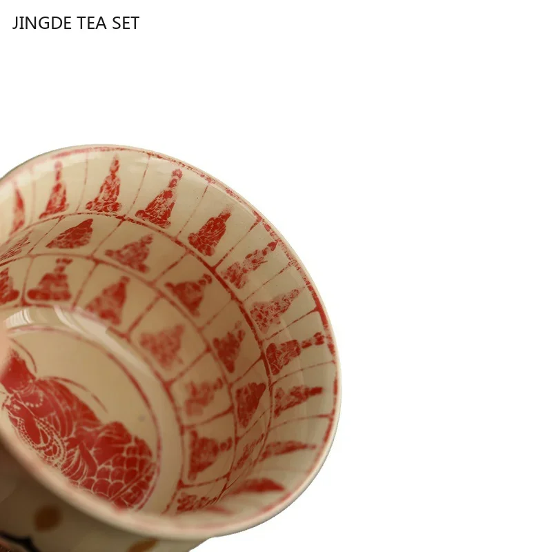 1PCS 100ml Blue and White Porcelain Teacup Dunhuang Gilded Ceramic Teacup Portable Personal Single Cup Traditional Tea Set