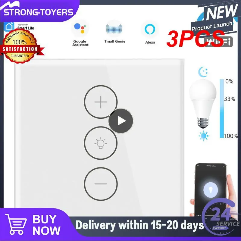 

3PCS Tuya Smart Life WiFi Touch Dimmer Switch Light Led Backlight APP Wireless Timer Remote Control Work With Alexa Home