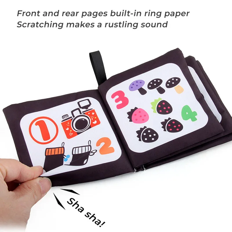 4 Pages Baby Books Enlightenment Early Learning Black and White Cloth Book for Toddlers Montessori Educational Toys 0-3 Years 5