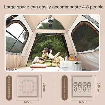 Double-layer Waterproof Anti-UV Shade Beach Camping Portable Automatic Pole With Two Doors Two Windows With Canopy Travel Tent 2