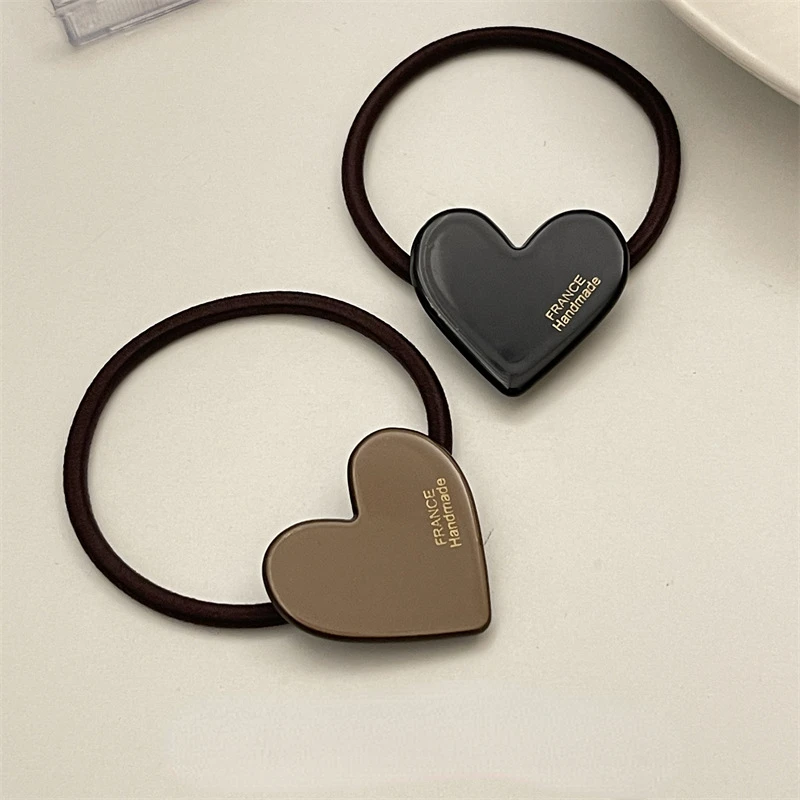 

French Morandi Color Heart Elasticity Hair Ties Scrunchies For Women Girls Ponytail Holder Hair Rings Rope Accessories