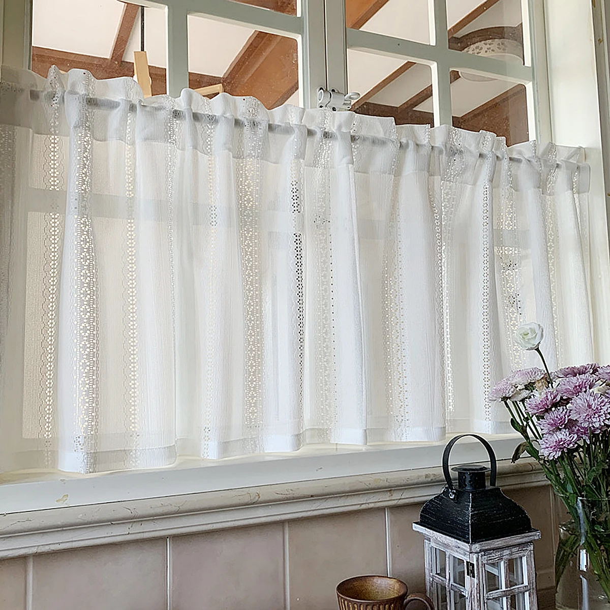 1 PC White Valance Rod Pocket Pastoral Minimalist Style Short Curtain for the Living Room Decor