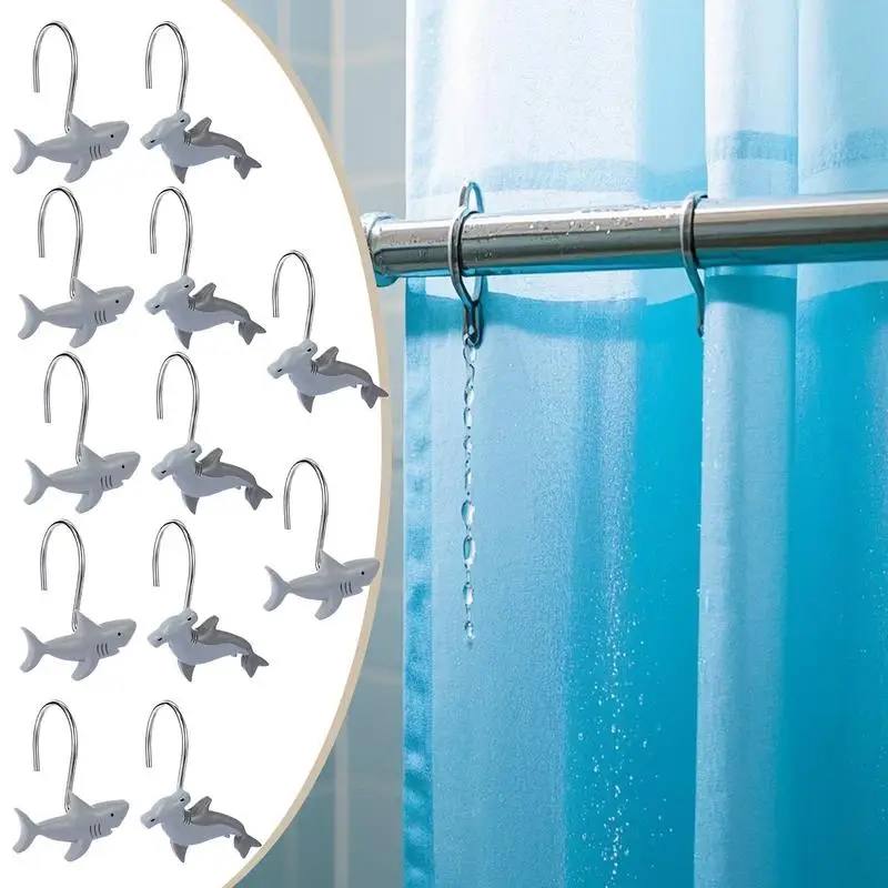 Shark Shower Curtain Hooks 12 Pcs Decorative Shower Curtain Hooks Fashion Home Decor Cute Bath Rods Accessories for Kitchen