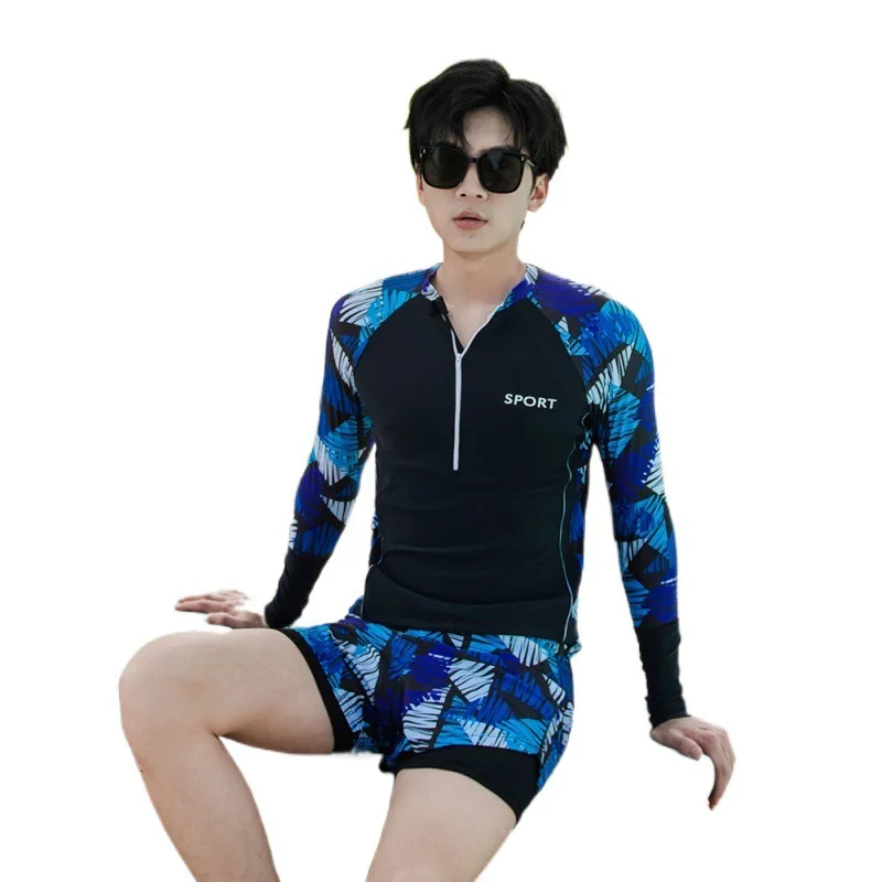 Men's 2pcs/set Long Sleeve Rash Guard Sun UV Protect Fishing Running Swim Shirts+Trunks Lightweight Quick Dry Swimsuit Beachwear