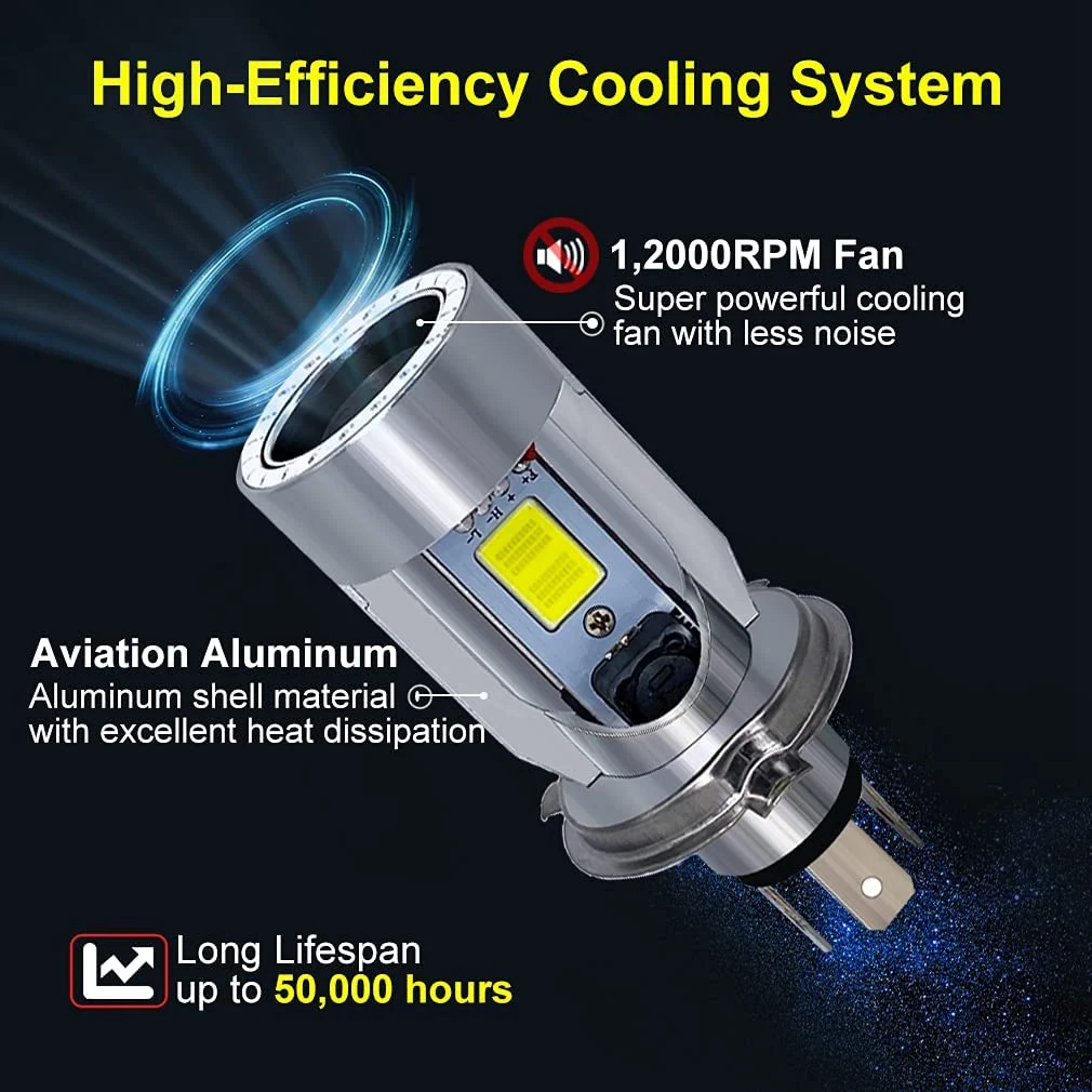 H4 LED Headlight Bulb Motorcycle Hi/Lo Beam with Angel Eye Daytime Running Light 25W 3000LM Super Bright 6000K motorcycle led headlight