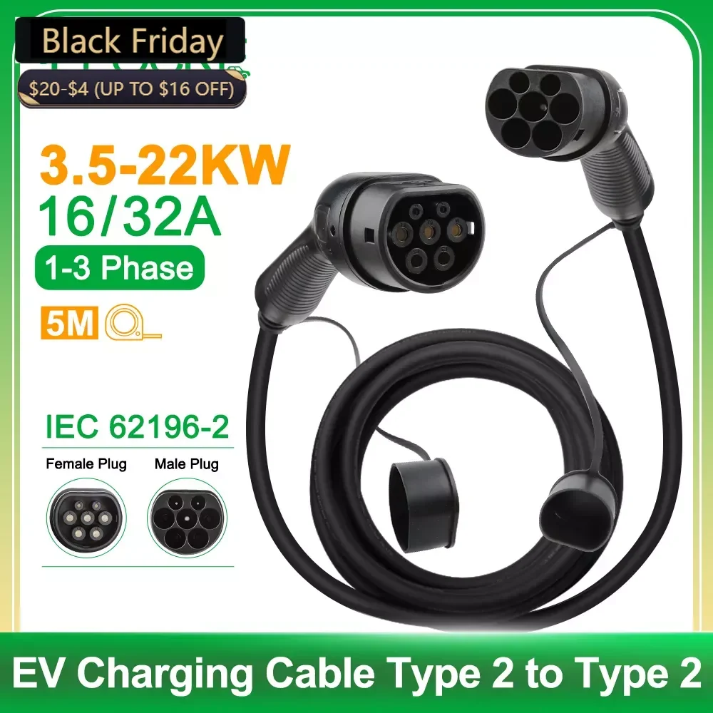 PeockeEVChargingCableType2IEC6219616A32AEVSEFemaletoMale