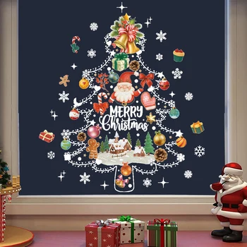 Christmas Window Stickers Xmas Designs Label Sticker for Windows Store Displays Mall Glass Window Display Xmas Ornaments Navidad