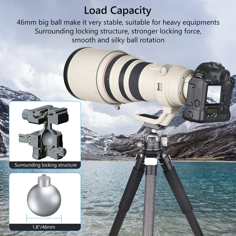 ARTCISE Laagprofiel Camerastatief Kogelkop, 56mm Metalen Panorama Kogelkop Compatibel met Arca 1/4 Snelkoppelingsplaat voor Statief Monopod Slider DSLR Camera Camcorder, Draagvermogen: 40kg/88lb