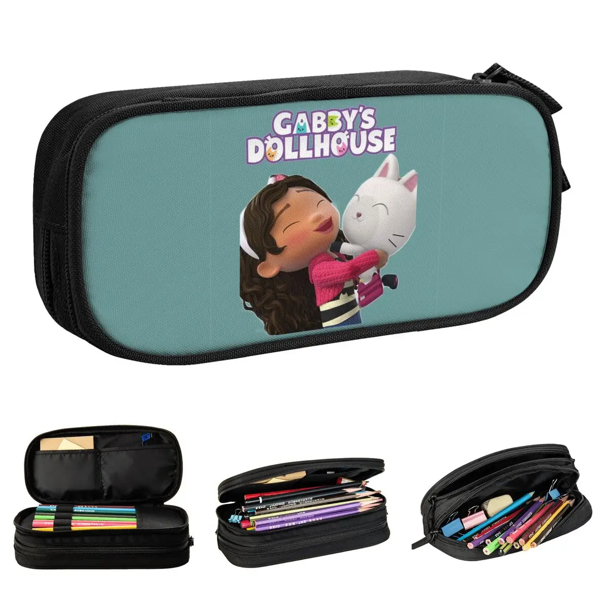 

Fun Gabbys Dollhouse Gabby Cats Pencil Case Cute Kids Pencilcases Pen for Student Large Bags School Supplies Zipper Stationery