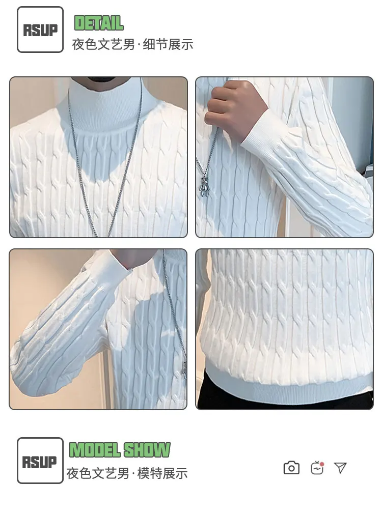 Description Picture 3 of itemNew Arrival Autumn and Winter New Sweater Men's Solid Color Mock Collar Bottoming Shirt Plus Size Knit Pullover 2024 D73