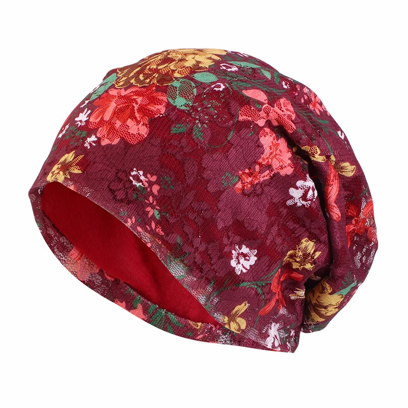 New Women Print Turban Cap Hat Stretch Lace Hijab Scarf Cancer Chemo Beanie Headscarf Hair Loss Head Wrap Slouch Bonnet Headwear 5