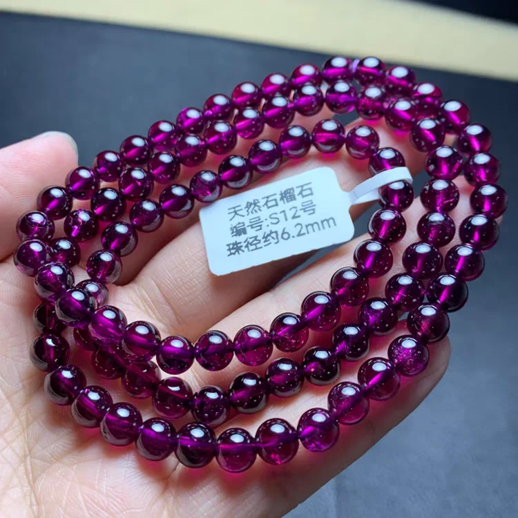 

Натуральные фиолетовые гранатовые кварцевые бусины, браслет на 3 оборота, 6 мм, женские и мужские прозрачные круглые бусины, стрейчевый драгоценный камень, модный AAAAA