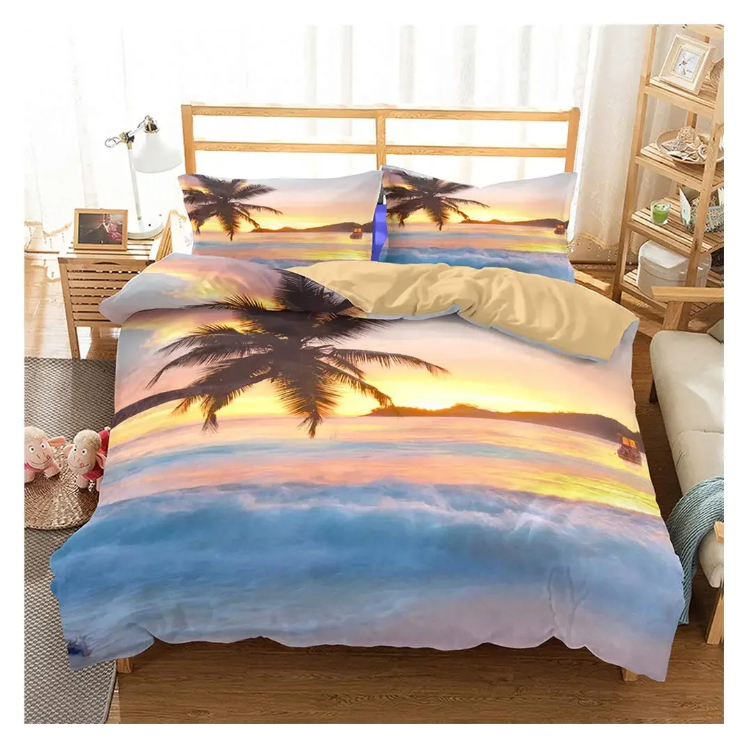 Ozean-Bettwäsche-Set Queen-Size mit Tropischer Insel, Palmen und Meeresstrand Naturmotiv-Druck Twin-Bettwäsche-Set für Jugendliche – Detail 3
