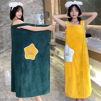 Accappatoio indossabile asciugamano da bagno assorbente addensato in pile corallo asciugamano da donna Sexy con spalle scoperte accappatoio da bagno ad asciugatura rapida asciugamano da Sauna 1