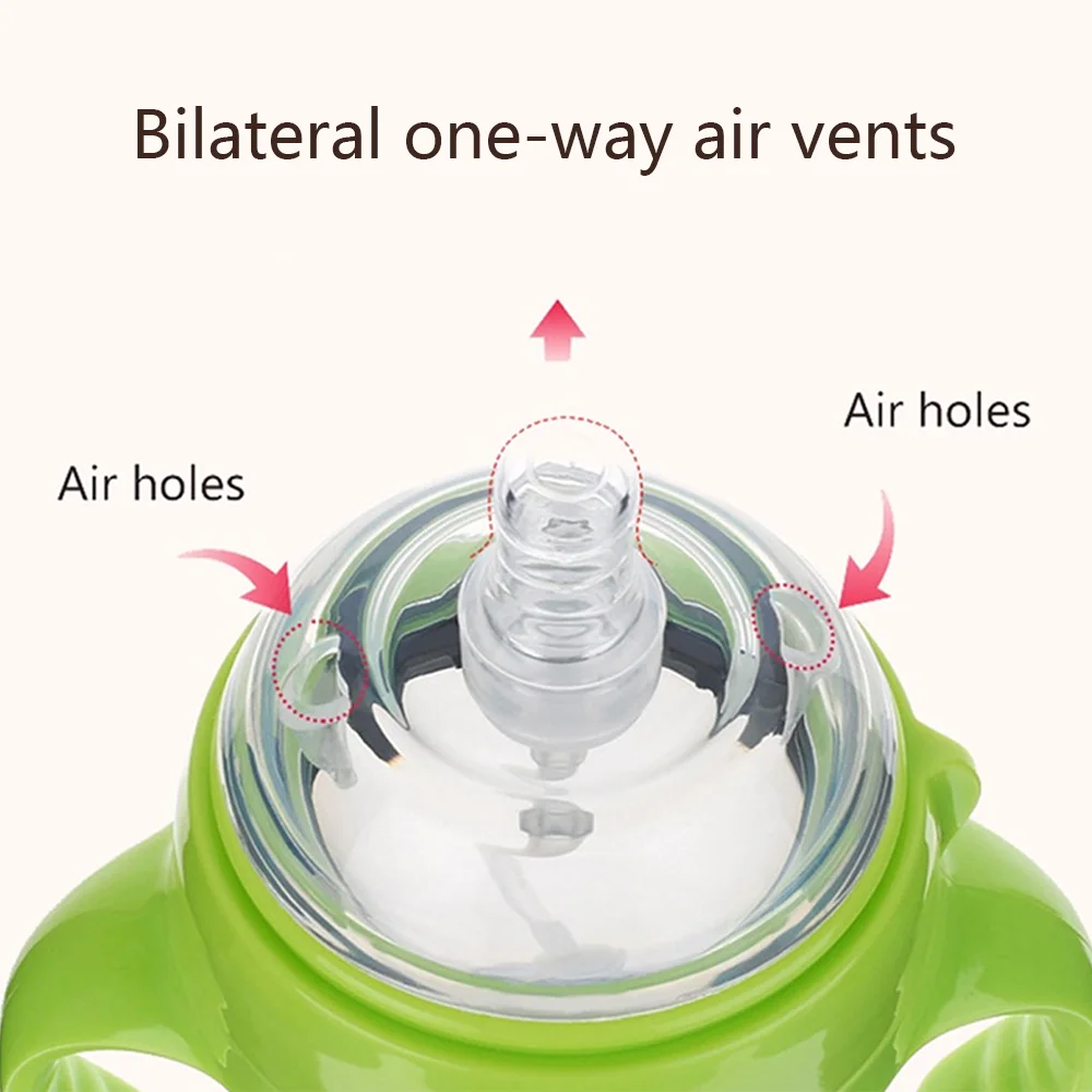 1Pcs baby bottle with handle 150/240ml nano silver wide mouth bottle newborn feeding silicone bottle BPA free water bottle milk bottle feeding bottle