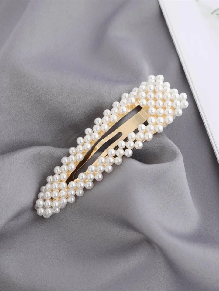 Elegant Faux Pearl Snap Hair Clip Barrette