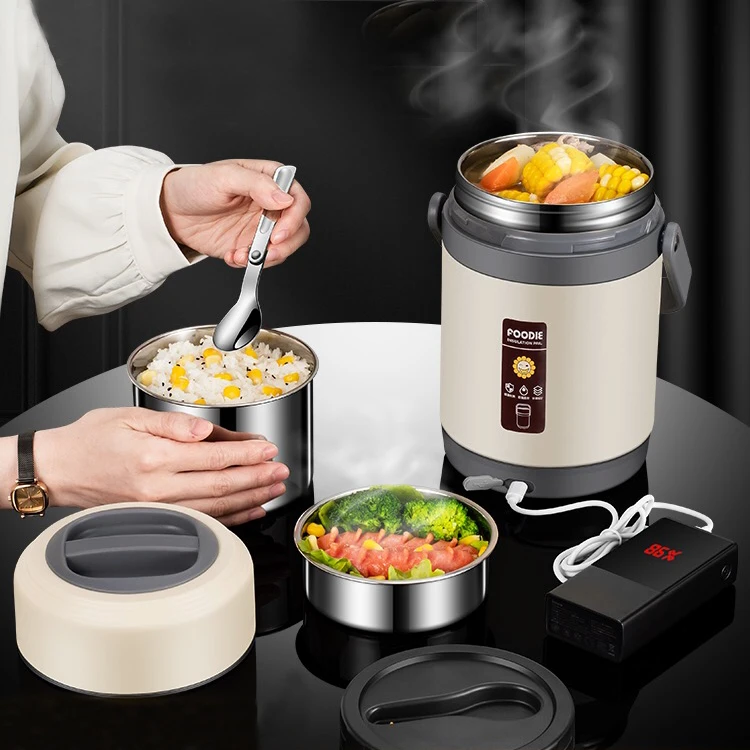 2/1.6L USB Electric Heated Lunch Boxes Portable Stainless Steel Food Warmer Thermal Jar Office