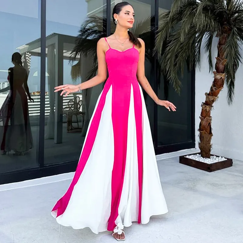 Spaghetti Strap Block Color Elegant Evening Ladies Dress Summer Fall Casual Clothes Y2K Streetwear Wholesale Dress