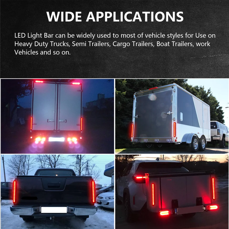 2PCS Red 10" LED Truck Trailer Strip 3rd Brake Lights Rear Turn Tail Light Bar E - Foto 13
