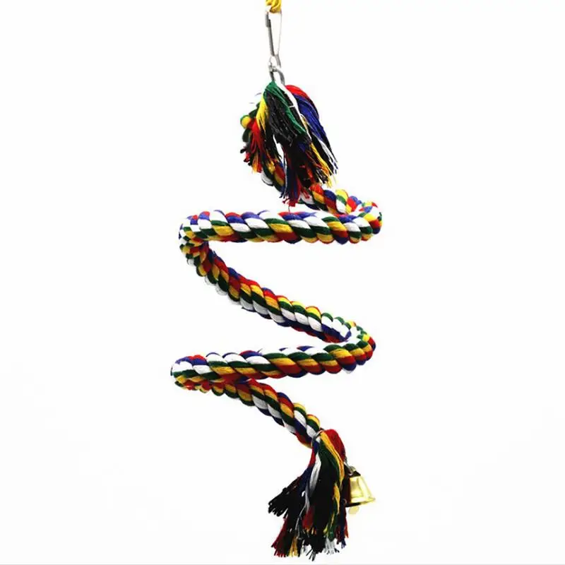 

Parrot Toys Cotton Rope Parrot Perch With Bell Bird Cage Chewing Toys Suitable For Small Parakeets Cockatiels Finches Budgie