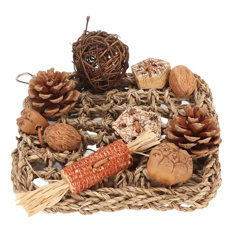 Bird Climbing Net Rattan Ball Pine Cone Corn Cob Nuts Straw Rope Woven Net for Cage Accessories