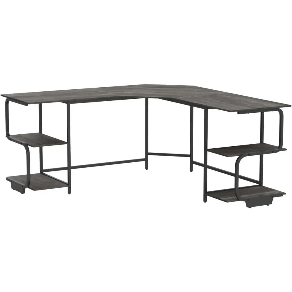 Modern L Shaped Desk with Shelves,64.84" Gaming Computer Desk for Home Office,Corner with Desktop (Black Oak+Black Frame