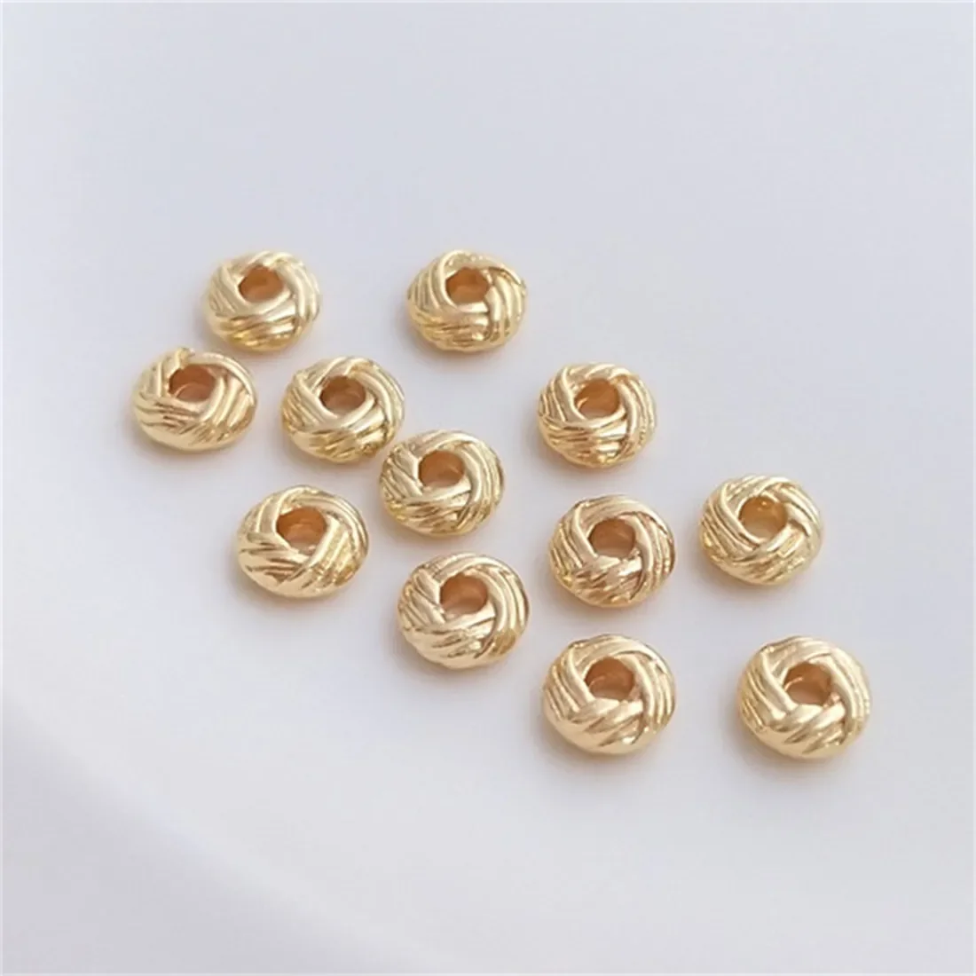 

14K Gold Coated Pineapple Knot Loose Beads with 3x6mm Coil Spacers, Handmade DIY Bracelet Accessories C148